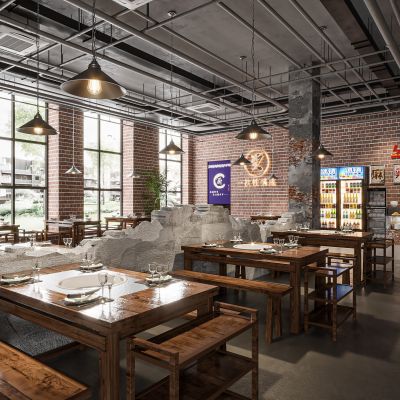 现代餐饮店火锅店 现代餐饮店 工业风餐饮店 餐饮店吧台 网红餐饮店