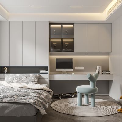  现代榻榻米卧室 写字桌 衣柜 玩具 饰品摆件