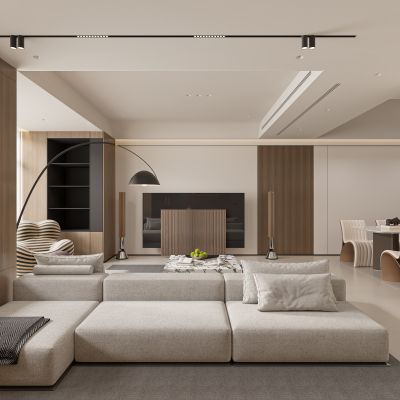 现代客餐厅，沙发茶几组合，餐桌椅