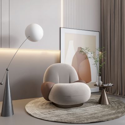 现代单人沙发_落地灯_装饰画