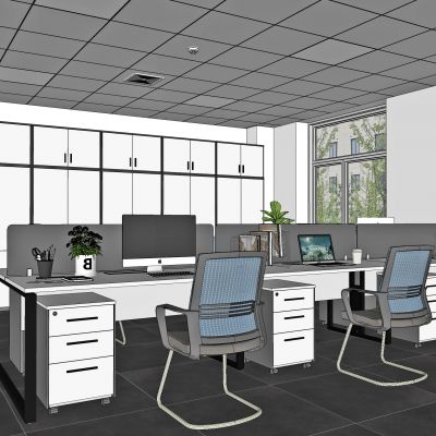 现代公共办公室，办公室，员工办公室，员工办公区，办公桌，办公椅，文件柜，桌上屏，工位，职员桌，员工位，会议椅，弓形椅，弓架椅，屏风，条桌，办公条桌