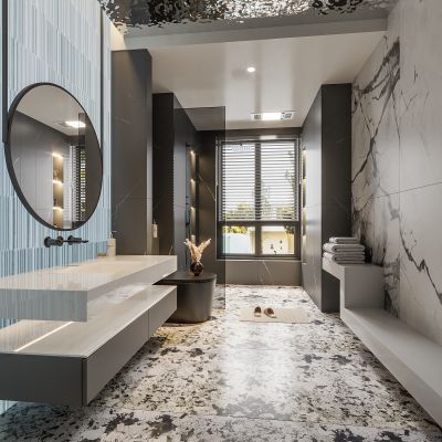 现代卫生间 马桶 浴室柜 洗脸盆 造型镜子 坐便器 卫生间摆件