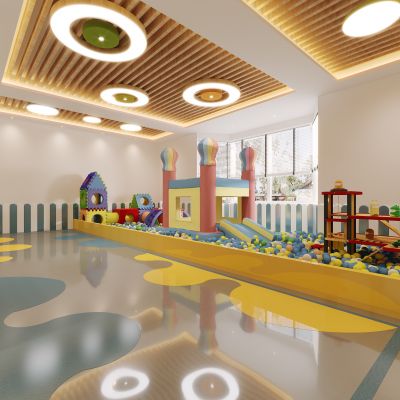 现代幼儿园，早教中心，幼儿园大厅，早教大厅，过道，