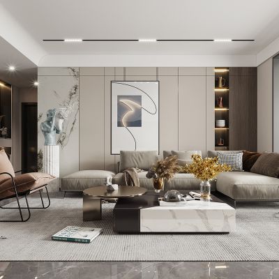 现代，客厅餐厅，沙发，餐桌 ，电视柜 ，酒柜，吊灯，装饰画