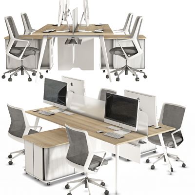 现代办公桌椅，办公桌，办公椅，桌上屏，员工位，工位，职员桌，职员椅，卡位