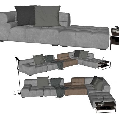 现代多人沙发，组合沙发，休闲沙发，懒人沙发，茶几，落地灯，转角沙发，沙发