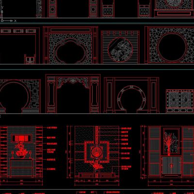 中式屏风隔断CAD图纸中式素材