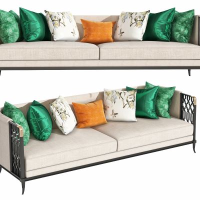 新中式三人沙发，多人沙发，抱枕，客厅沙发，布艺沙发，接待沙发