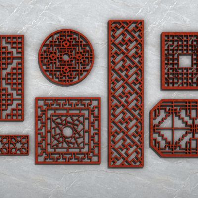 中式木雕花格窗花屏风