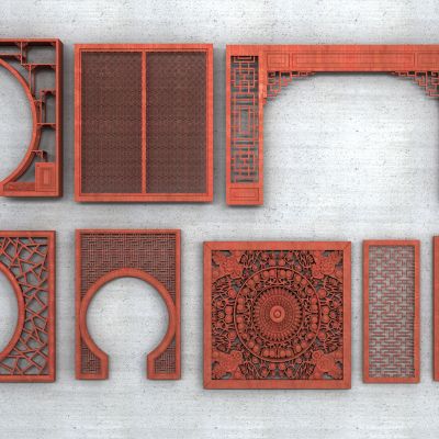 中式木雕花格窗花屏风断段拱门