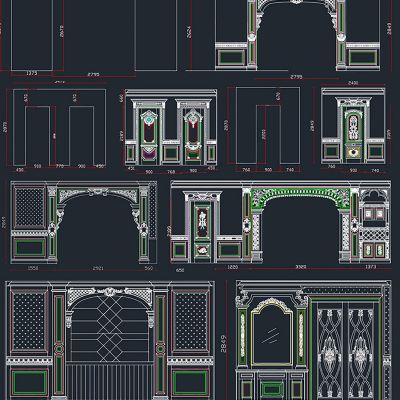 欧式豪华整木展厅设计分解CAD图素材