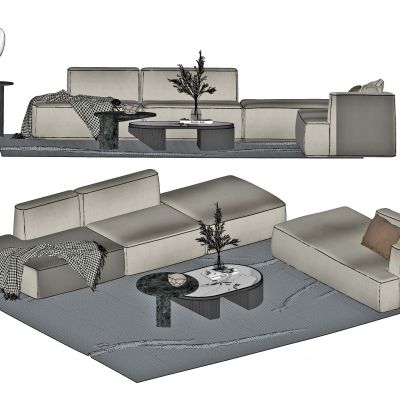 现代沙发茶几组合，懒人沙发，客厅沙发，布艺多人沙发，茶几，角几，饰品