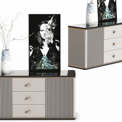 现代餐边柜，玄关柜，装饰柜，矮柜，边柜，储物柜，茶水柜，花瓶，花，装饰画