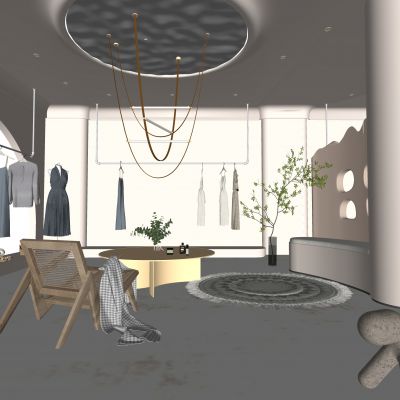 奶油风，服装美陈，侘寂风，服装店，服装陈列，中岛架，服装货架