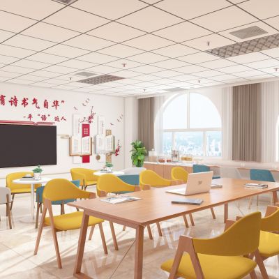 现代公司党建书吧，党建活动室，书吧，活动室，党建会议室，党建文化墙，摆件，休息区，水吧，会议室，职工之家，休闲椅，书柜，卡座，会议桌，会议椅，文化墙，书桌，书椅，洽谈桌，洽谈椅，圆桌