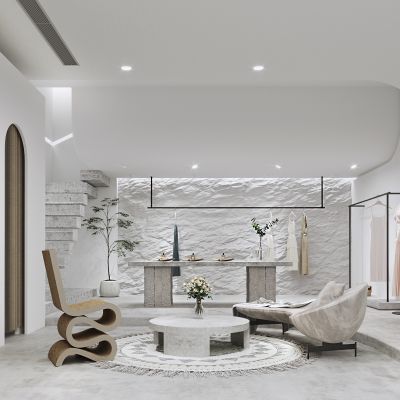 服装美陈，服装店，服装陈列，中岛架，服装货架，侘寂风