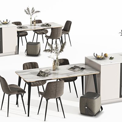 现代餐桌椅组合，中岛台，中岛，餐桌，餐椅，摆件，中岛餐桌，异形餐桌，布椅