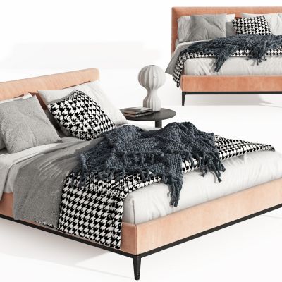 现代双人床，主卧床，落地床，四角床，床品，摆件，抱枕，毯子，被褥，茶几