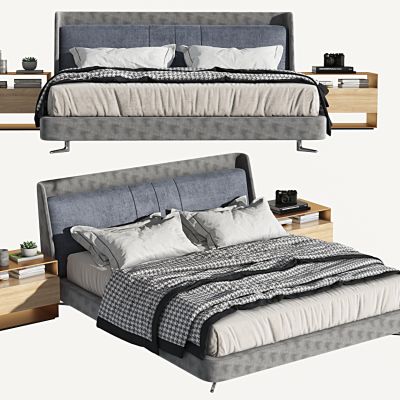 现代双人床，主卧床，落地床，四角床，床品，摆件，抱枕，毯子，被褥，床头柜