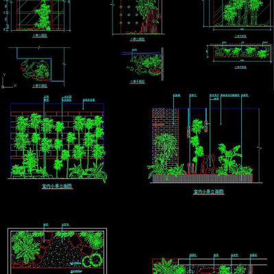 CAD室内小景园林景观立面图施工图节点素材图