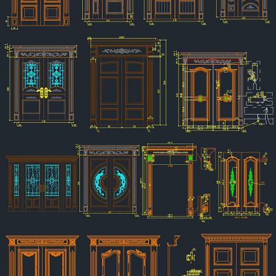 别墅豪华原木实木大门cad平面图集