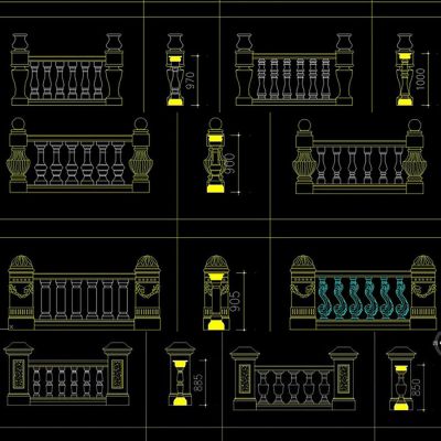 欧式柱子罗马柱栏杆柱头雕花围墙cad图