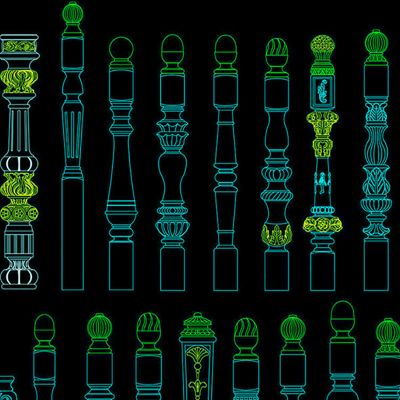 楼梯立柱扶手柱头设计CAD图素材