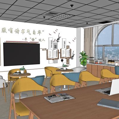 现代公司党建书吧，党建活动室，书吧，活动室，党建会议室，党建文化墙，摆件，休息区，水吧，会议室，职工之家，休闲椅，书柜，卡座，会议桌，会议椅，文化墙，书桌，书椅，洽谈桌，洽谈椅，圆桌