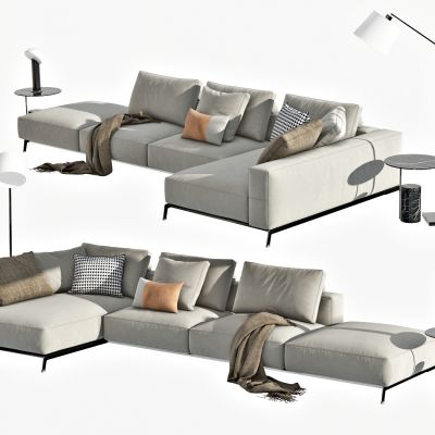 现代多人沙发，休闲沙发，客厅沙发，转角沙发，拐角沙发，落地灯，茶几，抱枕