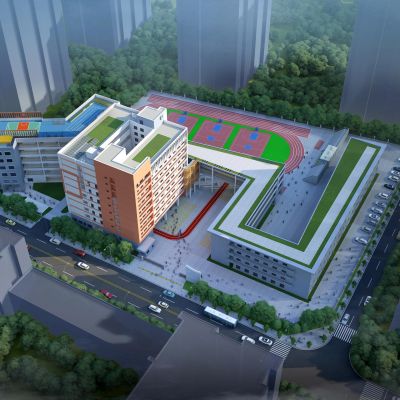 现代学校鸟瞰 小学效果图 学校规划
