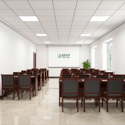 现代培训室，会议室，培训桌，培训椅，会议桌，会议椅，实木条桌，实木会议椅3D模型