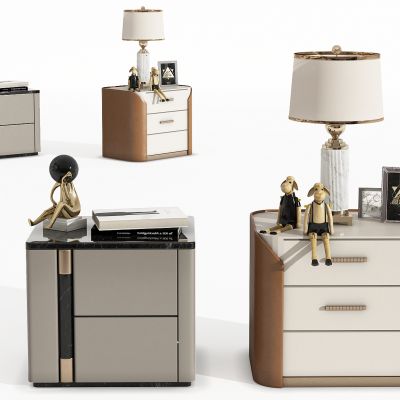 新中式床头柜，床头柜，茶水柜，装饰柜，储物柜，边几，摆件，台灯，饰品，灯