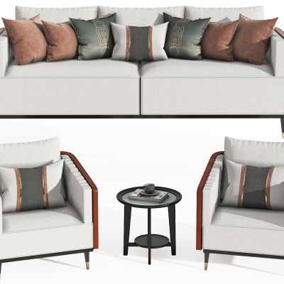 新中式组合沙发，洽谈沙发，洽谈椅，圆几，角几，三人沙发，接待沙发，沙发