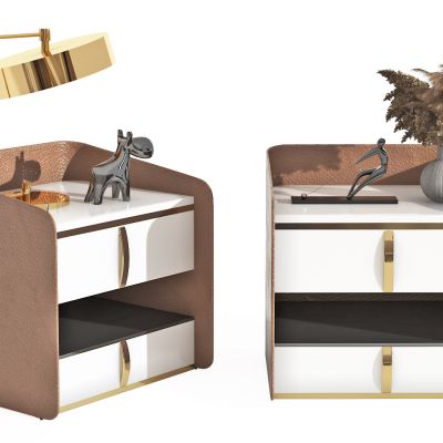 现代轻奢床头柜，床头柜，储物柜，收纳柜，角柜，角几，饰品，摆件，花，矮柜