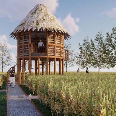 农场稻田示范基地，农家乐，山地湿地公园3D模型