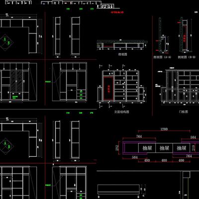 CAD整木家具设计图纸榻榻米柜子酒柜衣柜CAD设计素材