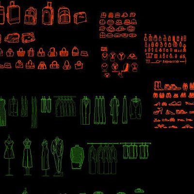 CAD商业常用模块行李箱衣服鞋子珠宝首饰图设计素材