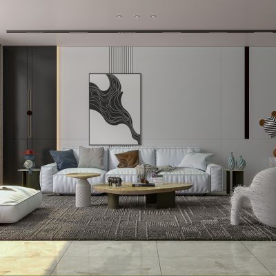 现代布艺奶油白组合沙发