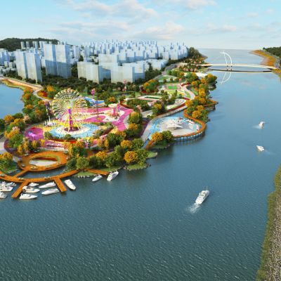 现代滨水景观游乐场3D模型