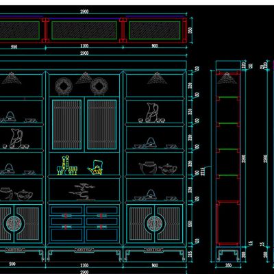 新中式橱柜博古柜装饰柜案例设计详图CAD素材图