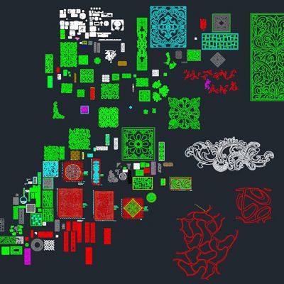 中式元素百福图屏风雕花CAD图库CAD素材图