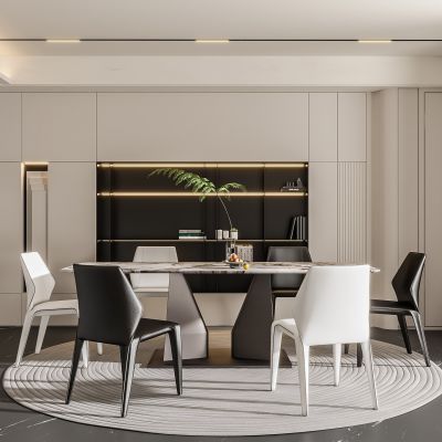 现代餐厅 无主灯餐厅 餐桌椅组合 酒柜 地毯  饰品