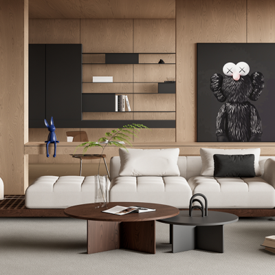 现代沙发茶几组合，休闲椅，茶几，落地灯，摆件