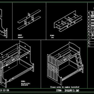 高低床CAD带组装图CAD素材图