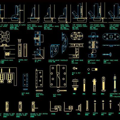 CAD五金大全器材滑轮建筑构件门饰螺栓CAD素材图