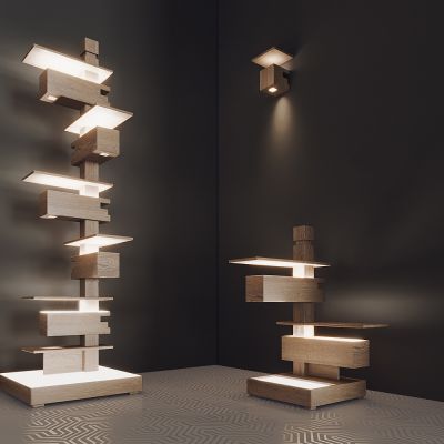 现代木纹落地灯