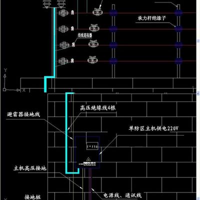 电子围栏及室外监控施工图CAD素材图