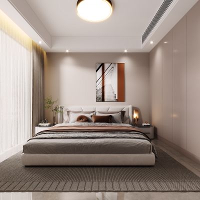 现代卧室，简约卧室，卧室，