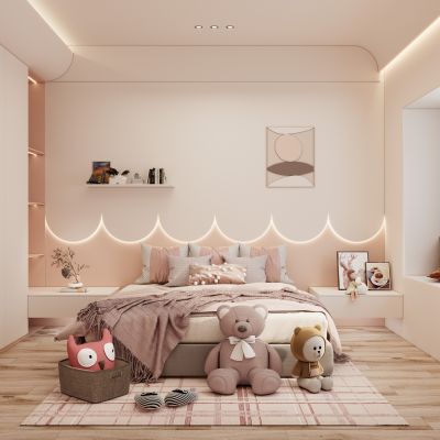 奶油风波浪灯带女孩房