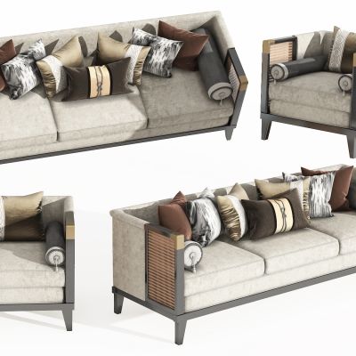 新中式组合沙发，三人沙发，单人沙发，洽谈沙发，接待沙发，抱枕，靠枕，沙发